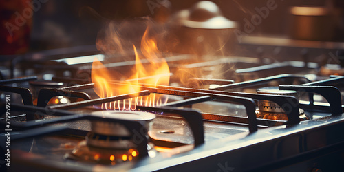 Revealing the Mesmerizing Dance of Flames: Slow Motion Depiction of Gas Burning from a Kitchen Gas Stove