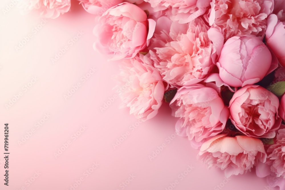 Pink peony roses with sprinkles on pastel pink background. Pink peony roses with sprinkles on pastel pink background.