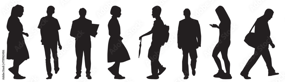 Group of people walking and standing silhouette. Set of people standing and walking. 