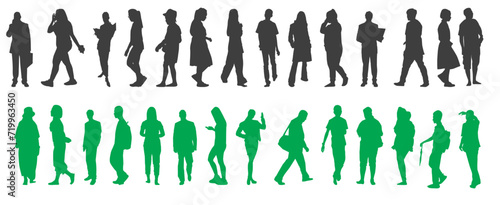 Group of people walking and standing silhouette. Set of people standing and walking. 