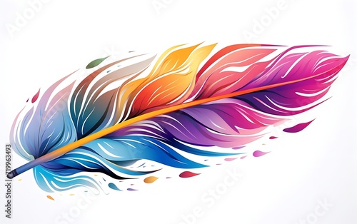 Colorful feather isolated on dark background. Vector illustration for your design.