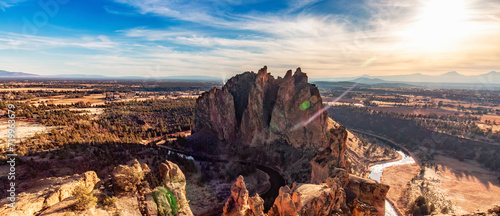 American Landscape during a vibrant winter day. Colorful Sky. Smith Rock