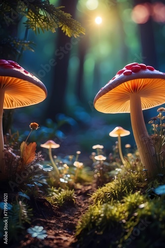 miniature mushroom forest - fantasy looking 