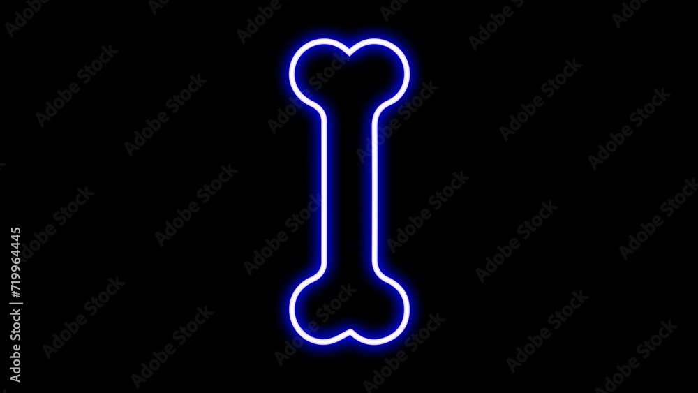 Glowing neon line bone icon isolated on black background. neon bone icon, symbol, sign Glowing neon line bone icon isolated on black background. neon bone icon, symbol, sign
