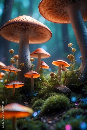 miniature mushroom forest - fantasy looking 