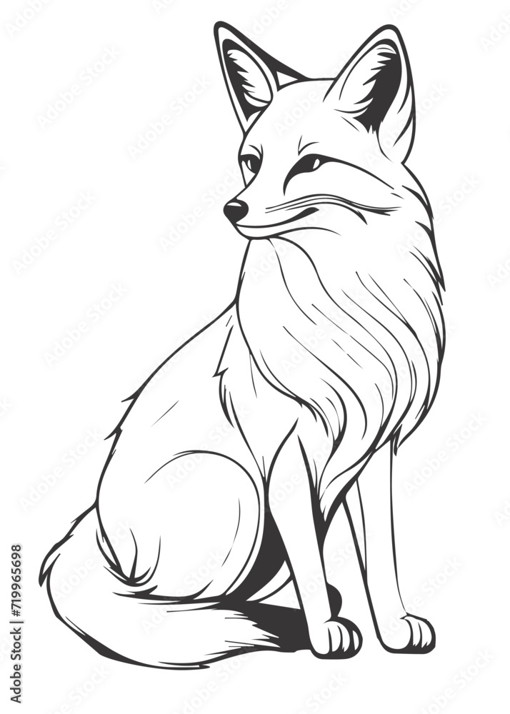 Fototapeta premium A cute fox. Cute fox isolated vector silhouette on white background. Line art