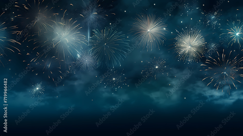 Fototapeta premium Beautiful fireworks background at night for holiday decoration