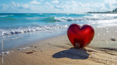 romantic symbol of two hearts on the beach. generative ai