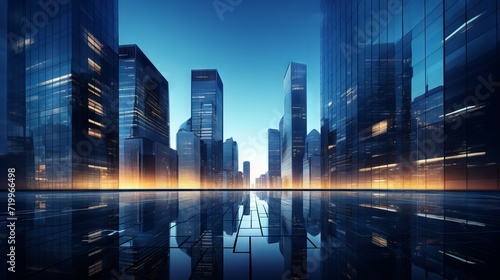 Stunning Urban Reflections: Business Skyscrapers and Office Buildings Mirrored in Glass Facades, Cityscape Architecture in Downtown Metropolitan Area