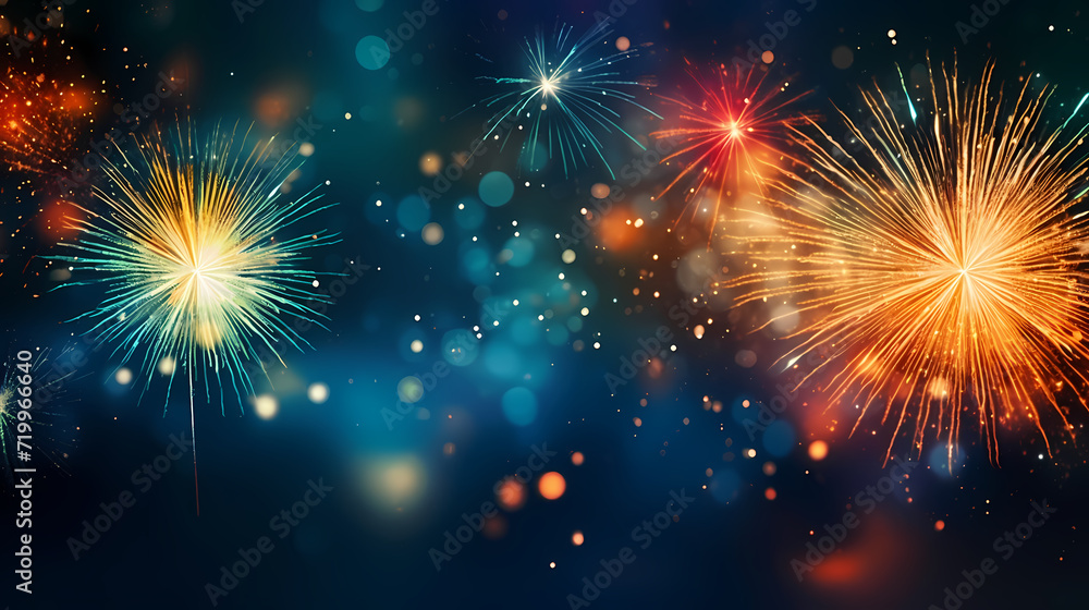 Beautiful fireworks background at night for holiday decoration