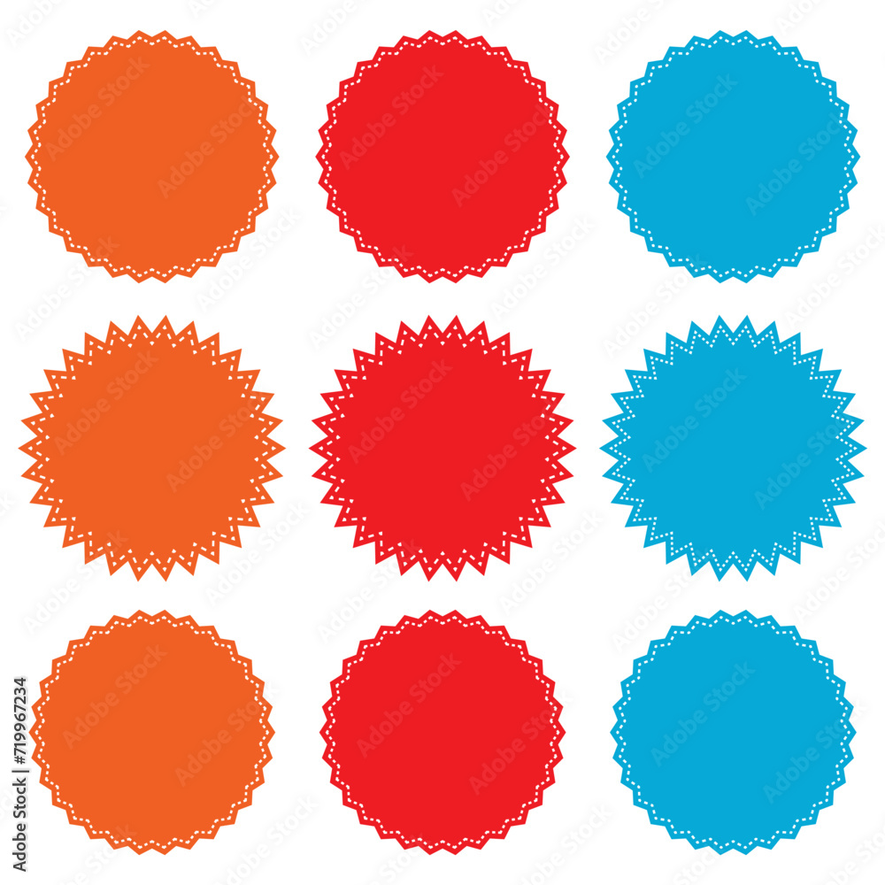 Starburst sticker. Vector. Star burst price icon. Round sale tag badge. Circle sale buttons. Sunburst label isolated on white background. Set red shapes. Color illustration. eps 10 Starburst sticker. Vector. Star burst price icon. Round sale tag badge. Circle sale buttons. Sunburst label isolated on white background. Set red shapes. Color illustration. eps 10