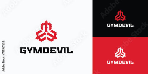 Vector logo design illustration of three rotating red tridents.