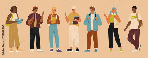Isolated set of international teenage student characters