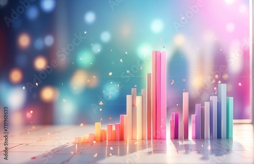 Business economic charts with light effects in pastel colors, bokeh defocused background