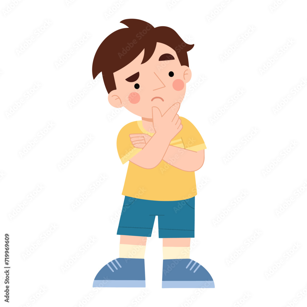 Vector illustration of a thinking little boy looking up Vector illustration of a thinking little boy looking up