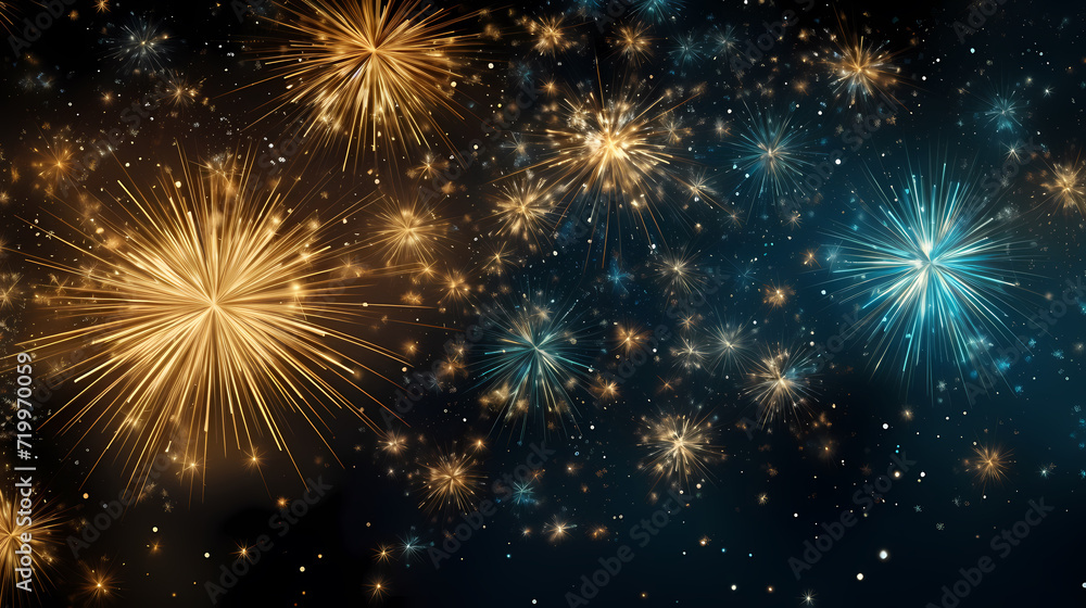 Fototapeta premium Happy New Year, burning fireworks with bokeh light background