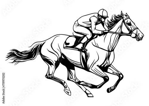 Running horse with the jockey silhouette art design