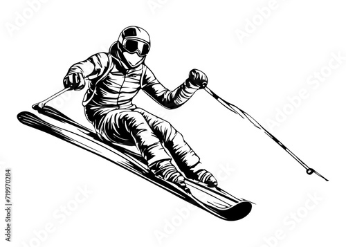 Extreme sport skier on snowboard silhouette art design
