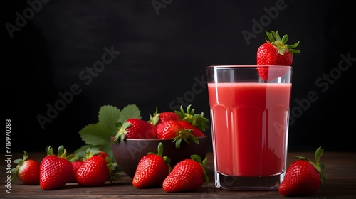 Strawberry juice in a nice glass on black background.