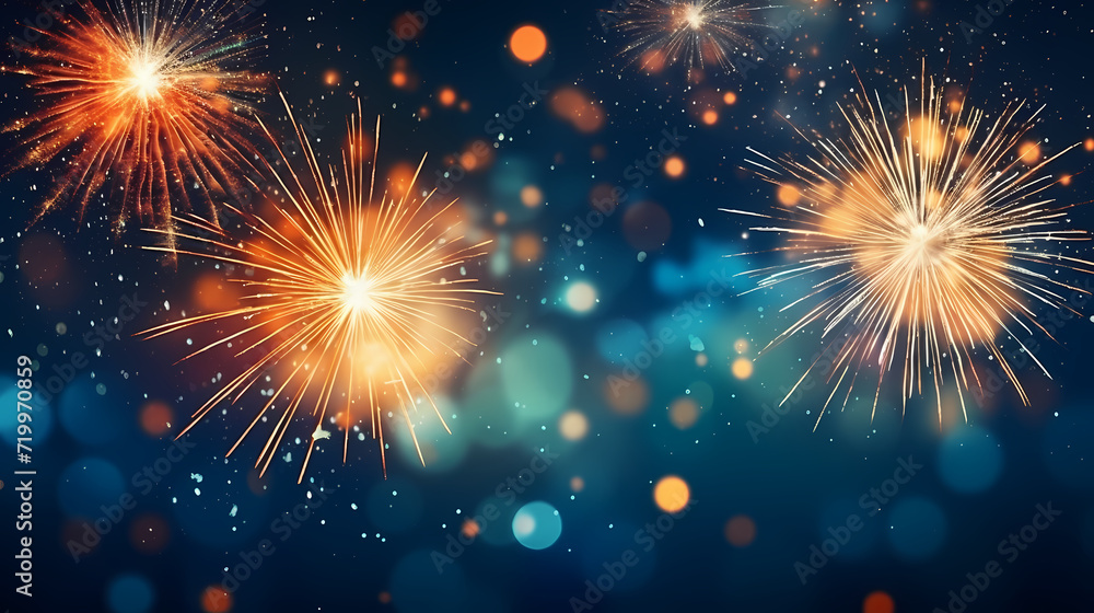 Happy New Year, burning fireworks with bokeh light background Happy New Year, burning fireworks with bokeh light background
