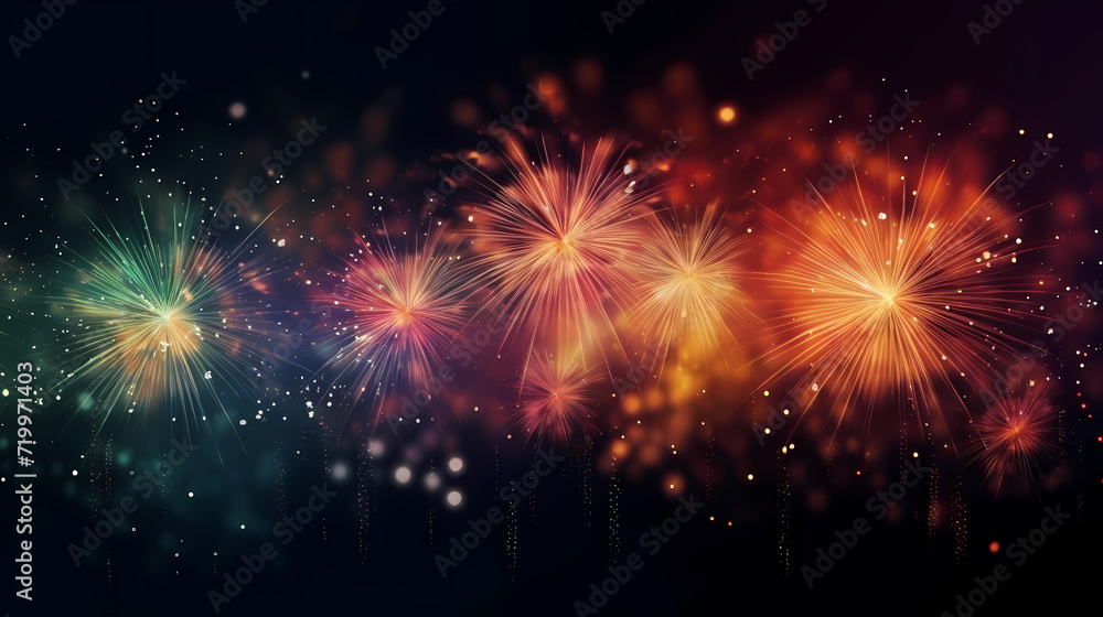 Fototapeta premium Happy New Year, burning fireworks with bokeh light background