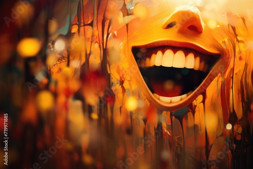 Abstract representation of laughter using a bokeh effect and a laughing mouth photo