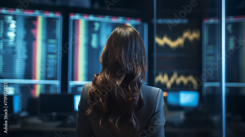 Picture of woman looking at stock market financial data
