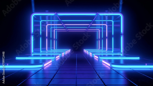 blue neon abstract background ultraviolet. 3D render 