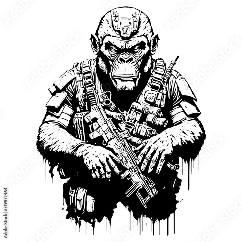 Ape army with the weapon sketch art design