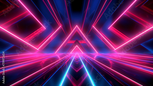  pink blue neon lines geometric shapes virtual. 3D render