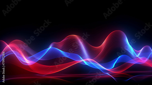 3D render red blue wavy neon lines electronic music 