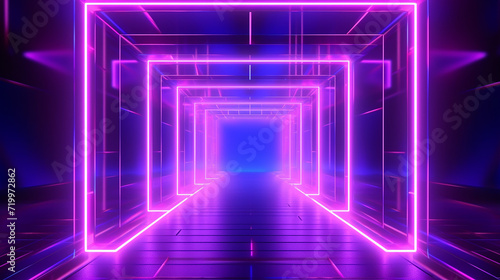 ultraviolet neon square portal glowing line. 