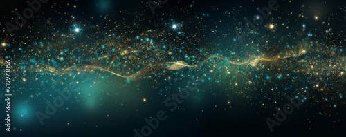 Abstract Cosmic Landscape With Glittering Stars and Flowing Energy Streams.This image depicts a fantastical cosmic scene with glittering stars, flowing lines of energy, and a mysterious nebula-like ba