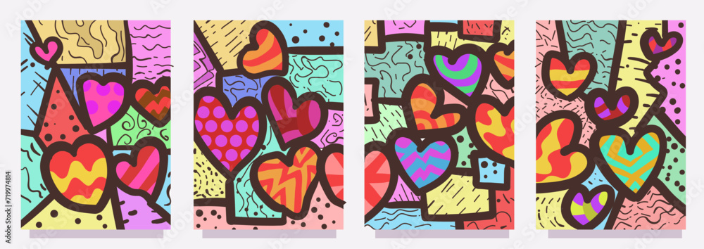 Obraz premium abstract love heart shape vector template. set of valentines day editable banner or print vector illustration 
