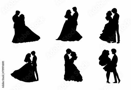silhouettes of bride and groom, silhouettes of couple