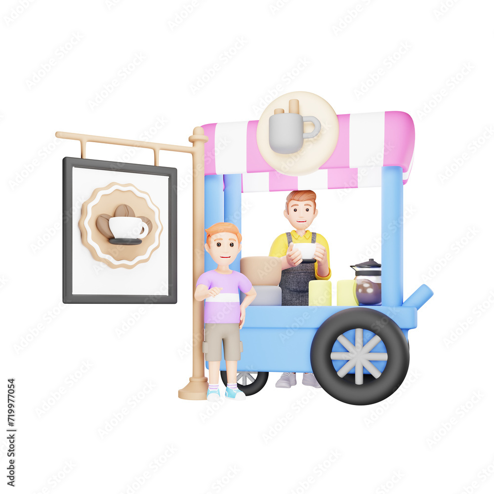 Young Boy Standing Outside Cafe - 3D Cartoon Illustration Young Boy Standing Outside Cafe - 3D Cartoon Illustration