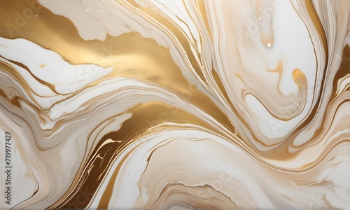 Abstract mixture of white, brown, and gold colors. Fluid art. Designed for background, banner, template, poster, postcard, wallpaper.	