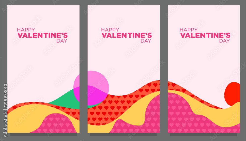 mobile banner and print love heart set template with text placement for valentine's day celebration. vector illustration 