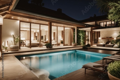 luxury swimming pool at night