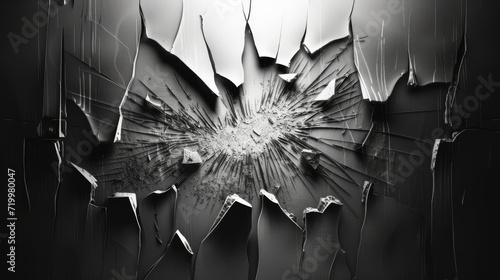  Dramatic black and white shattered glass effect on a wall.