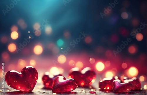 Happy Valentines day banner with red abstract illustrated hearts