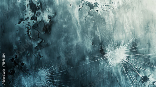 Explosive shattered glass texture with a deep blue hue and grunge elements.