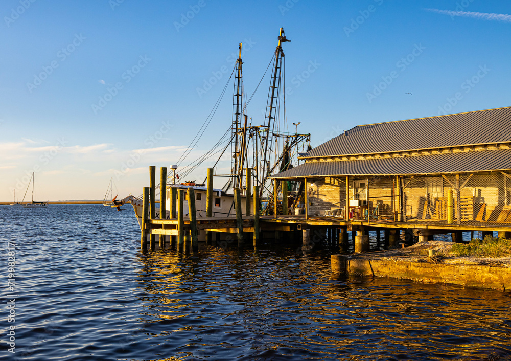 Shrimp Boat Docked at Boathouse on The Amelia River, Fernandina City, Amelia Island, Florida, USA