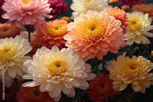 Chrysanthemum Blossoms Silhouettes Dance in Harmonious Splendor  A Pixelated Tapestry of Nature s Beauty