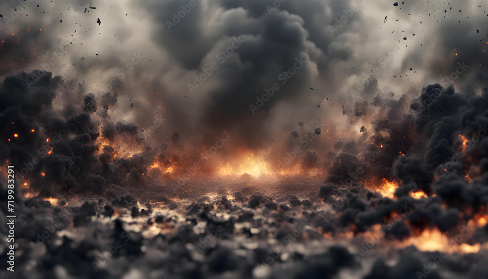 Naklejka premium Dark smoke fire in the woods