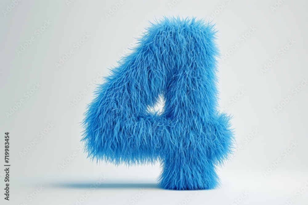 Cute pink number 4 or four as fur shape, short hair, white background, 3D illusion, storybook style Cute pink number 4 or four as fur shape, short hair, white background, 3D illusion, storybook style