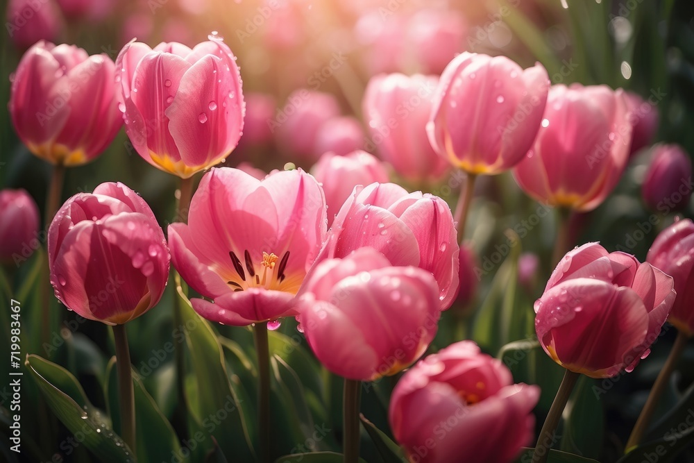 Solitary Pink Tulip in Soft Focus, Radiating Tranquility and Floral Beauty