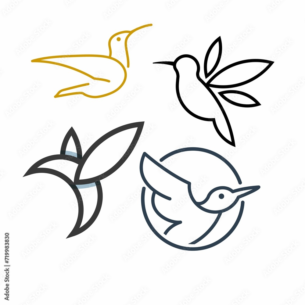 One line seagull hand drawn set. Outline seagull flying. Hand drawn minimalism style illustration. Beautiful sea life design elements. Birds lines set design. Flying Bird icons, thin line style.