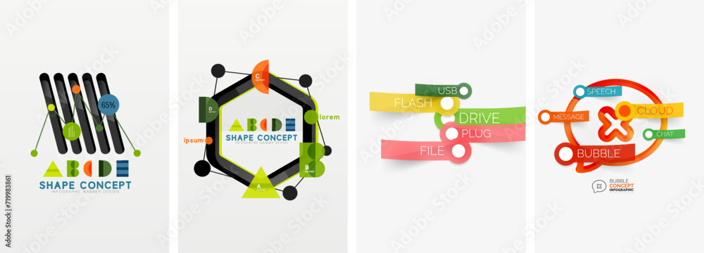 Set of geometric poster backgrounds with time line design infographics. Vector illustration For Wallpaper, Banner, Background, Card, Book Illustration, landing page Set of geometric poster backgrounds with time line design infographics. Vector illustration For Wallpaper, Banner, Background, Card, Book Illustration, landing page