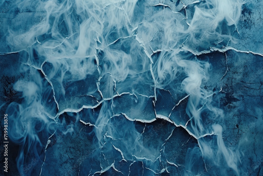 Obraz premium cracked blue cement texture with white smoke. horror background